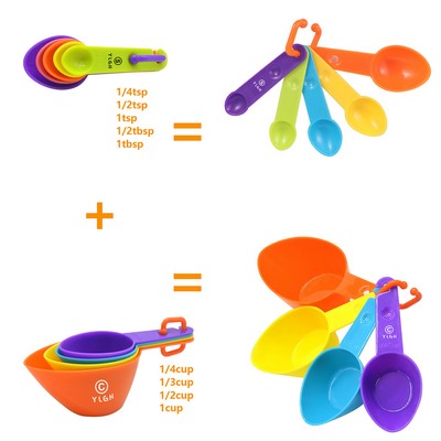 Colorful 9 Pieces Plastic Measuring Cups Spoons