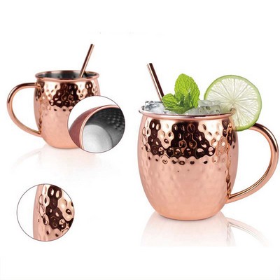 16 oz Moscow Mule Mugs Authentic Hammered Style with Classic Handle