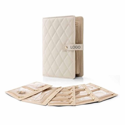 Foldable Travel Jewelry Storage Book Organizer Loose-Leaf Binder with Transparent Velvet Pouches