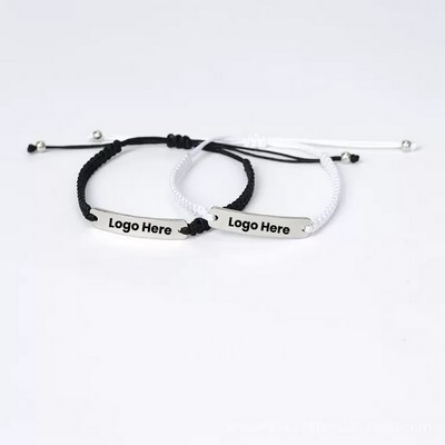 Stainless Steel Rectangle Laser-Engraved Pendant Bracelet