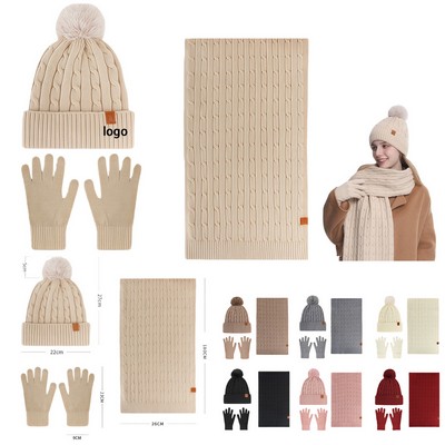 Alpaca Wool 3-Piece Winter Set with Touch Gloves