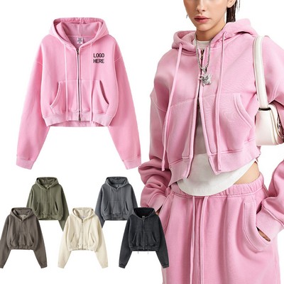 Fleece-Lined Distressed Cropped Vintage Sweatshirt