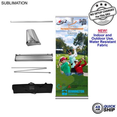 48Hr Quick Ship - Sublimated Heavy Fabric Deluxe Wide Base Retractable Pull Up Banner, Stand and Bag