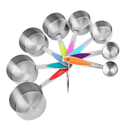 8-Piece Stainless Steel Measuring Cups and Spoons Set with Non-Slip Silicone Handles