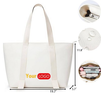 Large-Capacity Nylon Tote Bag with Zippered Side Pocket