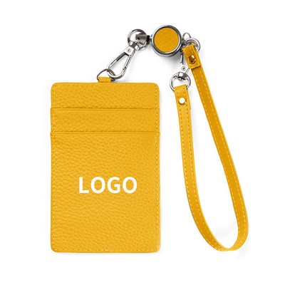 Portable Multi-Card Slot Leather ID Holder with Lanyard