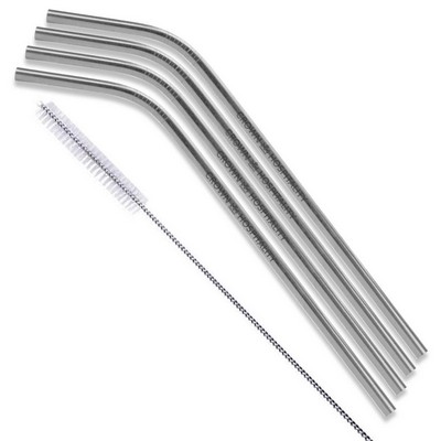 Bent Stainless Steel Straws: Set Of 4" Silver