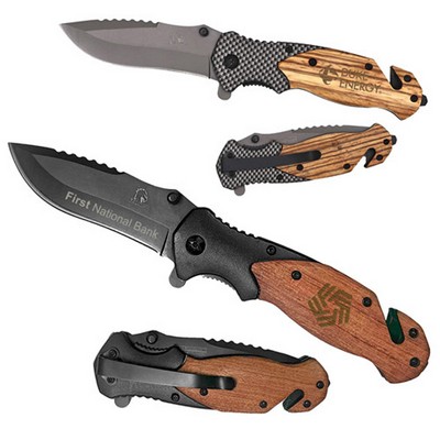Premium Rescue Knife with Solid Wood Handle