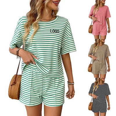 Women's Knitted Striped Athleisure Set