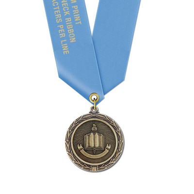 1½" Open Book Cast MX Medal w/ Satin Neck Ribbon