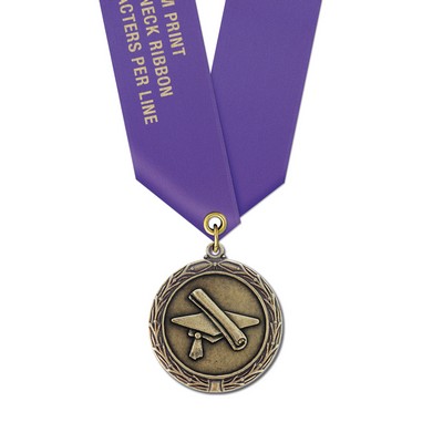 1½" Graduation Cast MX Medal w/Satin Neck Ribbon