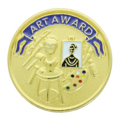 7/8" Art Award Die Struck Enameled Gold Plated Pin