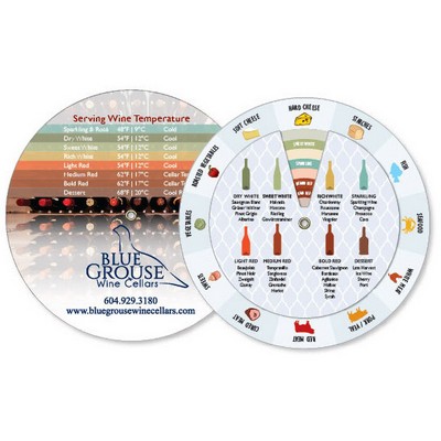 White Vinyl 2-Wheel wine & food pairing (6" dia.) Full Color Front Imprint Black on Back