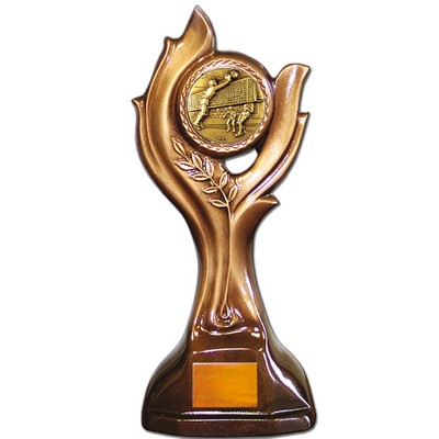 Stock 12" Victory Trophy With 2" Volleyball Coin and Engraving Plate