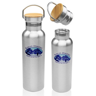 Luau 20 Oz. Wood Top Stainless Steel Water Bottles