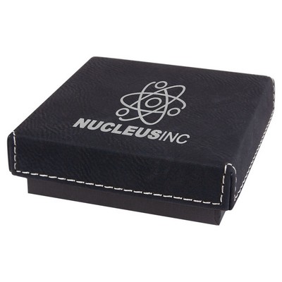 Black/Silver Medal Box w/Laserable Leatherette Lid (3 1/2" x 3 1/2")