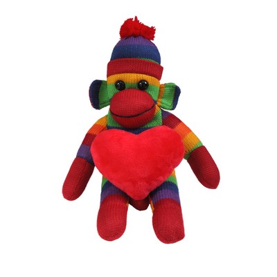 soft plush Rainbow Sock Monkey with heart