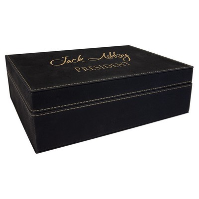 Engraved Faux Leather Gift Box, Black, 10 1/4"(L) x 7 1/2"(W) x 3 3/8"(H)