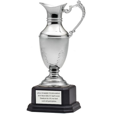 12 ½" Nickel Plated Polished Claret Jug Trophy Cup w/Black Base