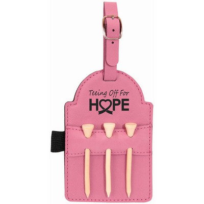 Pink Laser Engraved Leatherette Golf Bag Tag with 3 Wooden Tees (5" x 3 1/4")