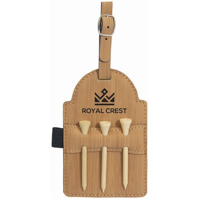 Bamboo Laser Engraved Leatherette Golf Bag Tag with 3 Wooden Tees (5" x 3 1/4")