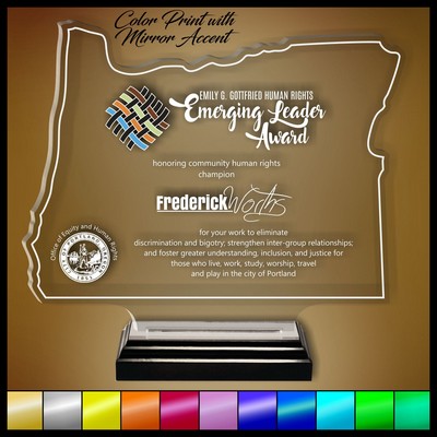 11" Oregon Clear Acrylic Award with Color Print and Mirror Accent