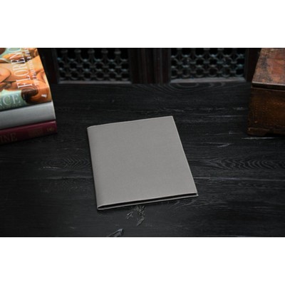 Large Pebble Calf Leather Executive Padfolio - Pewter Gray - Borlino