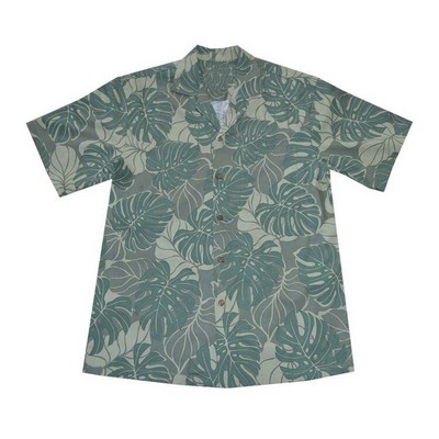 Green Hawaiian Tropical Print Cotton Shirt