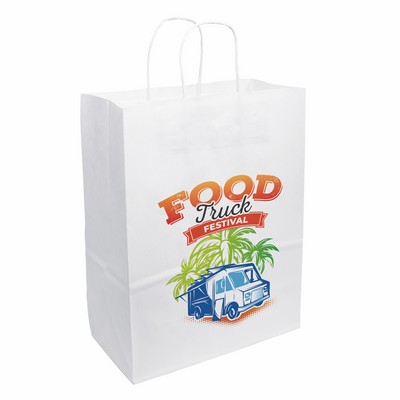 Full Color 1-Sided White Paper Handled Shopper Bag (10"W x 13"H x 5"D)