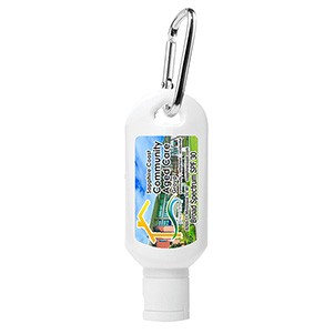 "Sunny Day L" 2.0 oz Broad Spectrum SPF 30 Sunscreen Lotion in Solid White Carabiner Tottle
