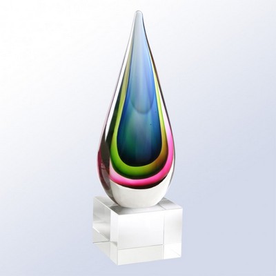 Blue/Green Teardrop Art Glass Award, 11"H