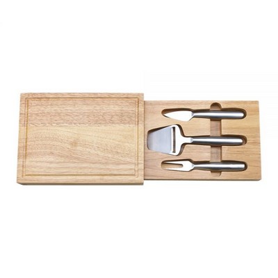 Cheese Board Rubber Wood Rectangular w/3 Hidden Tools