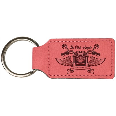 2 3/4" x 1 1/4" Pink Leatherette Rectangle Keychain