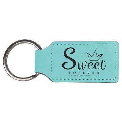 2 3/4" x 1 1/4" Teal Leatherette Rectangle Keychain