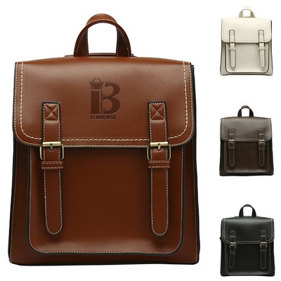 PU Leather Casual Daypack Style Flap Backpacks for Ladies