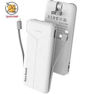 Portable Phone Charger, Slimmest Lightest 10000mAh Power Bank with a Folding AC Wall Plug