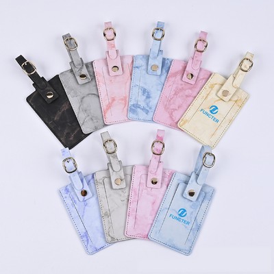 Marbling Luggage Tag with Privacy Cover PU Luggage Label for Trip