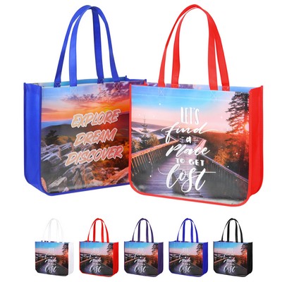 Extra Large Full Color Laminated Curved Bottom Tote Bag