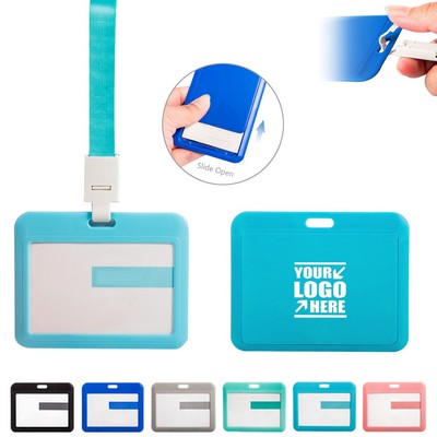 Slide Open Plastic Horizontal Lanyard Card Holder