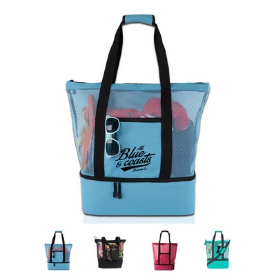 Beach Tote Bag with Insulated Cooler Combo