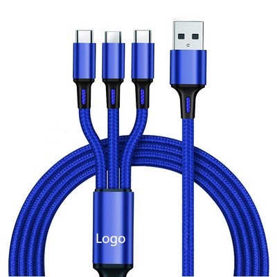 3-in 1 Custom Nylon Braided 2A Fast Charging Cable Multi Charger Cord MOQ50PCS