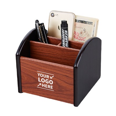 Rotating Wooden Pen Holder Desktop Organizer