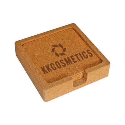 Custom Square Cork Coaster Set with Holder