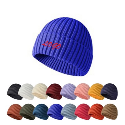 Autumn and Winter Thickened Knitted Beanie Fashionable and Warm Solid Color Hat