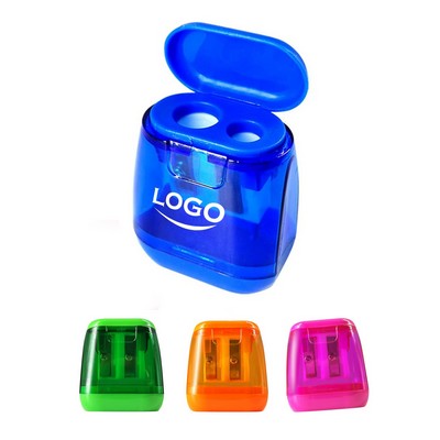 Plastic Double Hole Manual Pencil Sharpener With Cover.