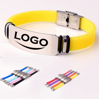 Silicone Stainless Steel Sports Wristband.