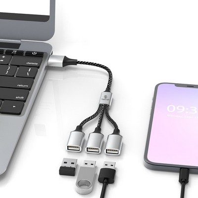 3 in 1 USB Splitter Cable, Portable USB Hub for Charging, Data Transfer, Laptop