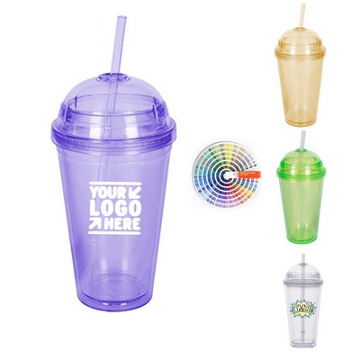 Double-Layer Clear Tumbler With Straw