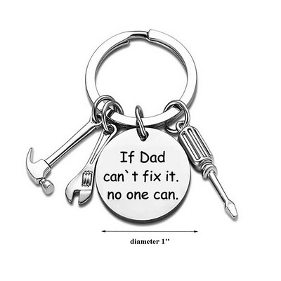 1-Inch Stainless Steel Father's Day Keychain Custom Engraved Gift w/3 Repair Tool Charms