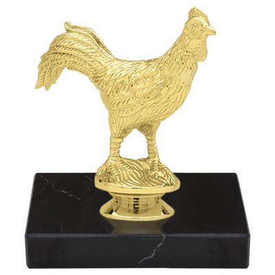 5 3/4" Gold Rooster Trophy on Black Marble Base